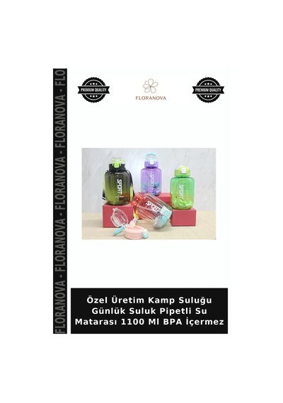 Özel Üretim Kamp Suluğu Günlük Suluk Pipetli Su Matarası 1100 Ml Bpa İçermez Çok Renkli