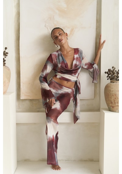 Mai Collection Mai Studios Co. Pnaisyonist Uzun Kol Bordo Crop Etek Takım Bordo