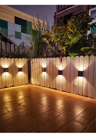 4 Ledli Solar Çift Taraflı Duvar Lambası Güneş Enerjili Aydınlatma Dekorasyon Aplik Işık RGB