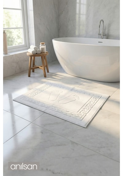 Beyaz Greek Ayak Havlusu - 50x70 Cm, 245 Gr, %100 Pamuk, Spa Ve Otel Banyo Paspası, Günlük Kullanıma Beyaz