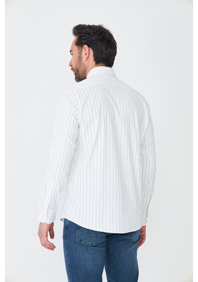 White Stone Beyaz Lacivert Çizgili Slim Fit Erkek Gömlek Beyaz-laci