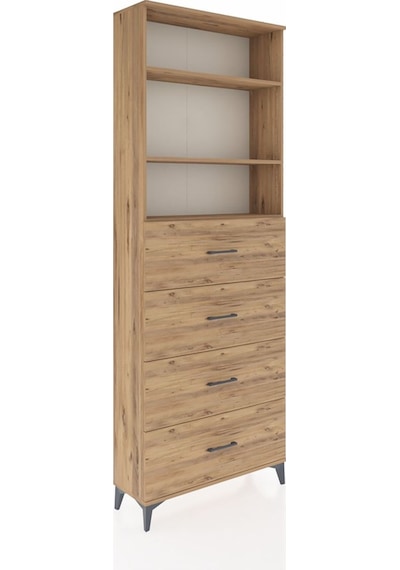 Arges Dolap 3 Raflı 4 Çekmeceli 88x30x243 Çam-çam Çam