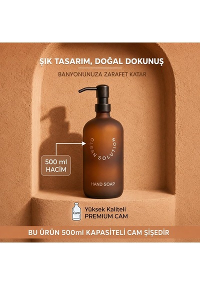 500 Ml Premium Cam Sıvı Sabunluk, Pompalı El Sabunu Dispenseri, Amber Renk Dekoratif Cam Şişe, Banyo Ve Mutfak Tezgah Üstü Sıvı Sabun Kabı Bej