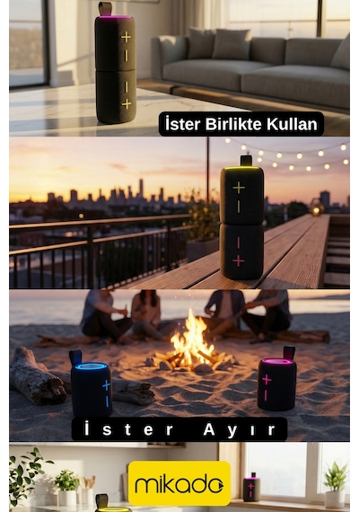 Md-4bt Duares Siyah 40w 4000mah + 4000mah Tf-aux-tws-ıpx6 Mıknatıslı Bluetooth Hoparlör