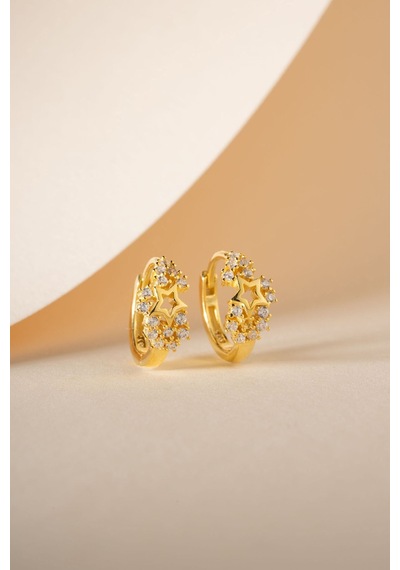 925 Ayar Gümüş Gold Kaplama 15 Mm Işıltılı Yıldız Küpe Altın