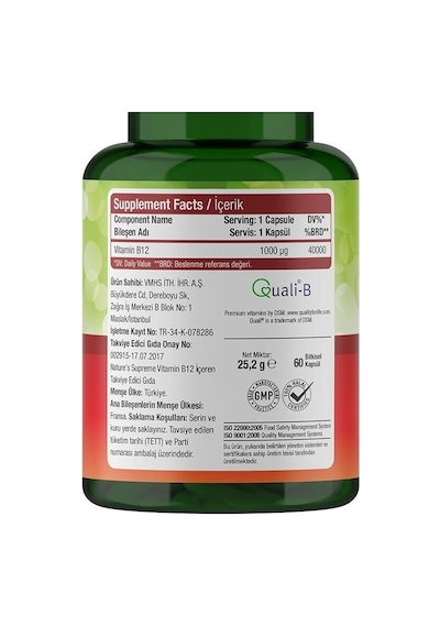 Natures Supreme Vitamin B12 1000 Mcg 60 Kapsül Aromasiz