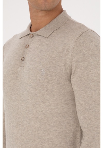 U.S. Polo Assn. Erkek Slim Fit Polo Yaka Taş Melanj Basic Kazak 50307799-VR225