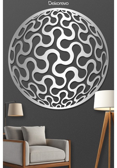 Abstract Daire Metal Duvar Tablosu - Metal Duvar Sanatı - Gümüş - 30 X 30 Cm