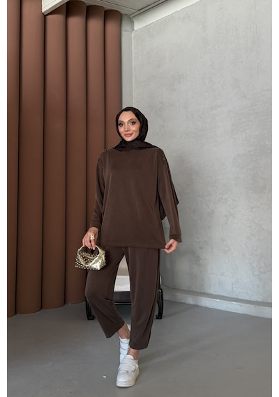 Riella Butik Bade Tesettür Takım Kahverengi