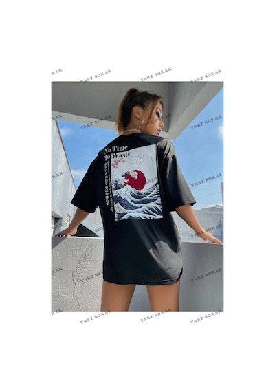 Tarzsokak Kadın Japanese Sırt Baskılı Siyah