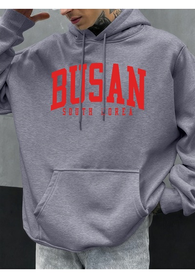 Startmore Startmorebusan Güney Kore Mektup Desen Erkekler Büyük Boy Hoodie Rahat Hoody Sonbahar Moda Streetwear Gri