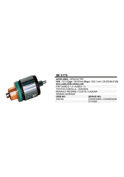 12v Marş Kollektörü Hıtachı Tipi 8 Diş Fıat Palıo/albea/punto Iı N11.1355