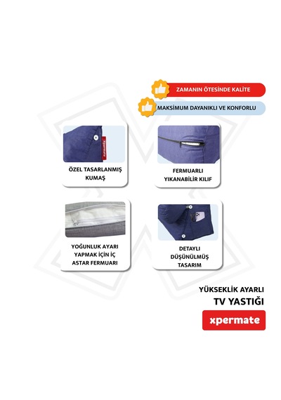 Xpermate Sırt, Bel, Boyun Destekli TV Yastığı Okuma Yastığı Ameliyat Sonrası Lacivert