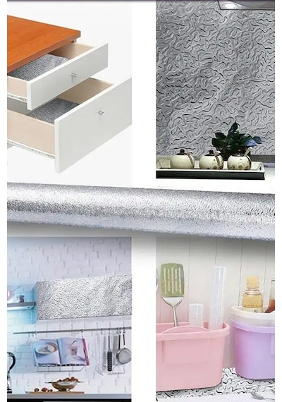 Mutfak Tezgah Üstü Çekmece Içi Folyo Kaplama Gümüş Yapışkanlı 10 Metre X 40 Cm Kolay Silinir