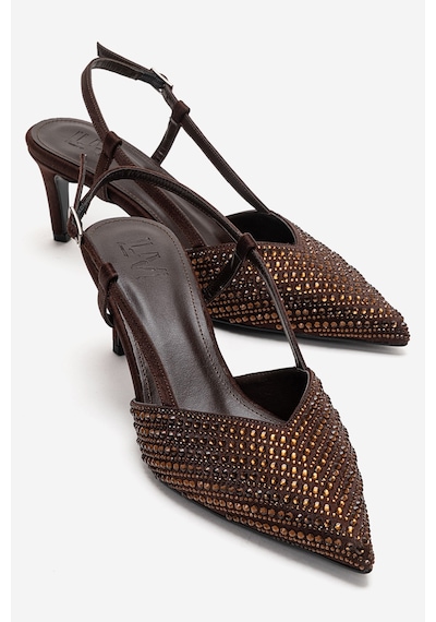 Luvishoes Elodıe Kahverengi Taşlı Kadın İnce Topuklu Abiye Ayakkabı