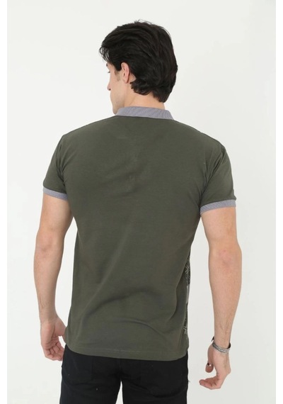 Erkek Polo Yaka Tişört Slim Fit Baskılı Kısa Kol T-shirt - Haki