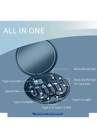 9&apos U 1 Arada Kablo Kılıfı Usb Adaptör Kablosu Dönüştürme Saklama Kutusu, Usb Tip C - Mikro Usb/yıldırım/usb A Kablosu Veri Aktarım Aracı Sim Kart Yuvası Tepsi Çıkarma Pimi İçerir, Telefon
