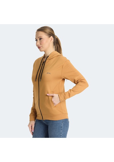 Slazenger KINET Kadın Fermuarlı Kapüşonlu Cepli Kiremit Sweatshirt