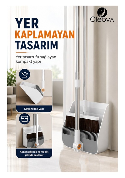 Cleova Fırçalı Faraş Seti Paslanmaz Çelik Saplı Katlanabilir Fırça Temizleme Taraklı