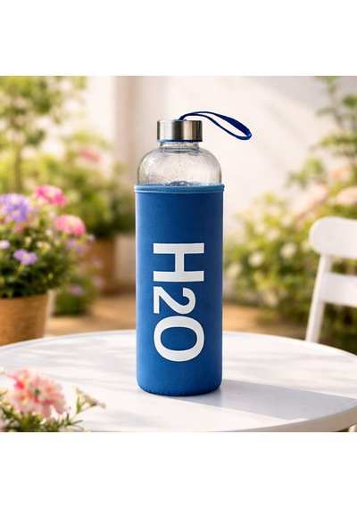 H2o Kılıflı Cam Matara - Şeffaf / Mavi - 1 Lt Çok Renkli