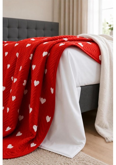 Kalpli Çift Kişilik Pike Takımı - 200 Cm X 240 Cm - 3 Parça - Mikrofiber Kırmızı