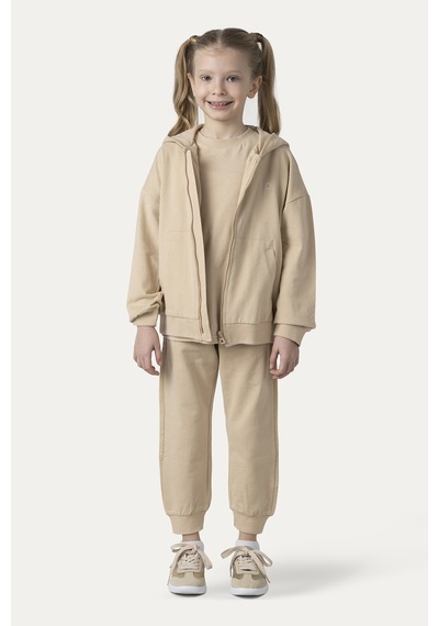 Unisex Çocuk Fermuarlı Bej Sweatshirt Çok Renkli