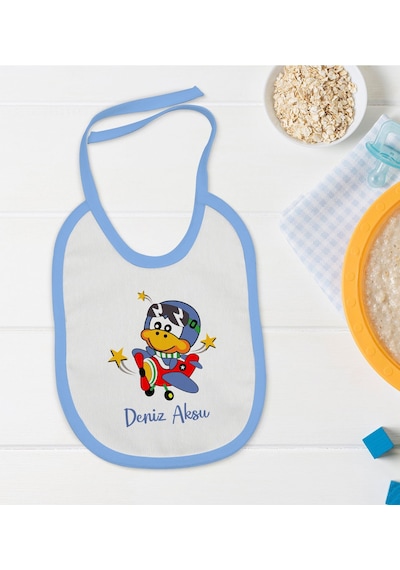 BK Kids Kişiye Özel Mavi Bebek Mama Önlüğü - Model 186 Mavi
