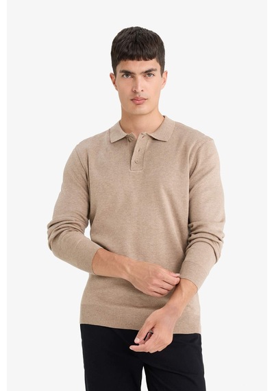 Defacto Standart Fit Polo Yaka Düğmeli Triko Kazak B9713ax25aubg684 Bej