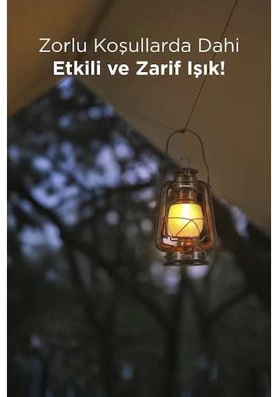 Lw-41 Koyu Ahşap Nostaljik Retro Şarjlı Led Gaz Lambası Görünümlü Gece Lambası Kahverengi