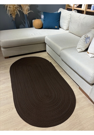 Mavaux Galileo Oval Jüt Yuvarlak Hasır Görünümlü Klasik Halı Kilim Kahve