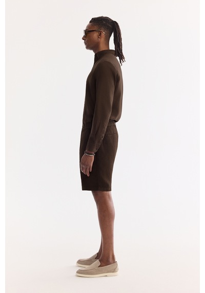 Avva Erkek Kahverengi Beli Lastikli %100 Keten Relaxed Fit Şort B003732 Kahve
