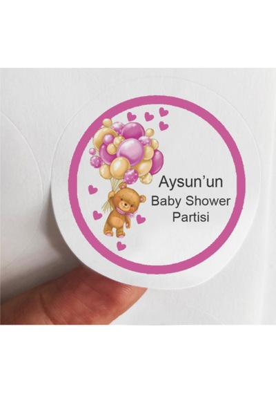 48 Adet 4 Cm Kişiye Özel Pembe Baby Shower Partisi Baskılı Mat Etiket Sticker 2