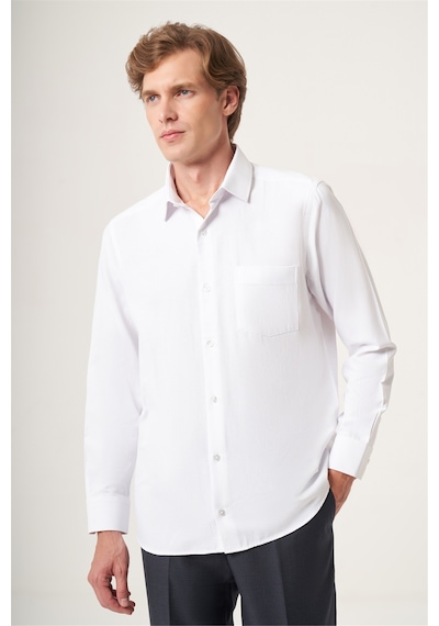 İmza Beyaz Sert Yaka Oxford Comfort Fit Pamuklu Gömlek 1004265285