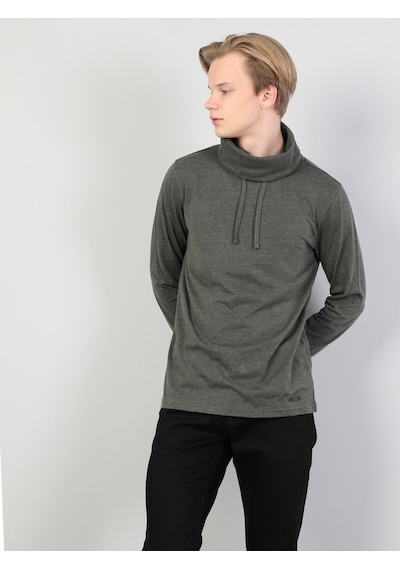 Colin's Regular Fit Yarim Balikci Erkek Haki Uzun Kol Tişört CL1036982_q1.v1_KML Haki