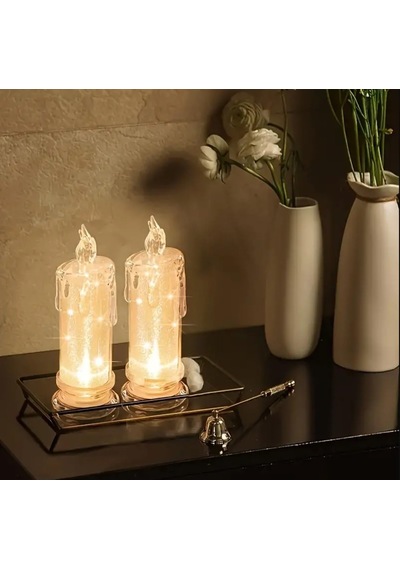 Led Alevsiz Mum Seti, 11 Cm Yükseklik, 4.7 Cm Çap, 2'li Pilli Sütun Tasarım, Ortam Aydınlatma Çok Renkli