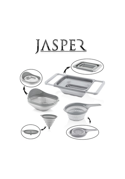 Jasper Jpr-0110 4'lü Akordiyon Katlanır Süzgeç Mutfak Çeyiz Seti Gri