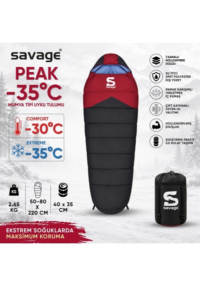Kamp Uyku Tulumu - Peak - Bordo - Extreme -35c - Savage Ys-535 Çok Renkli