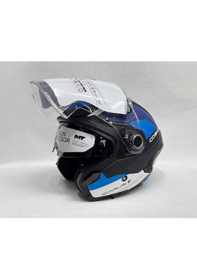 Mt Cosmo B7 Mat Mavi Renk Güneş Vizörlü Yarım Kask Çok Renkli