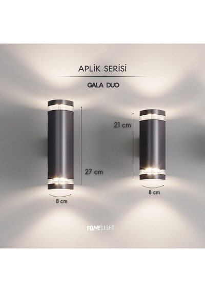 Gala Duo Modern Cam Detaylı Çift Yönlü Led Duvar Apliği 80x120x210 Mm Ip65 Alüminyum Dış Mekan Bahçe Balkon Teras Cephe Aydınlatması 3000k Diğer