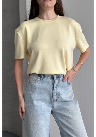Balenbi Kadın Modal Bisiklet Yaka Basic Yarım Kollu T-shirt 1211 Sarı