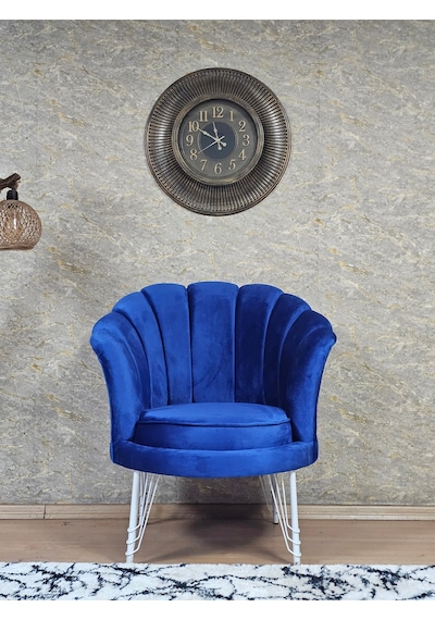Zafir Tekli İstiridye Beyaz Boyalı Telli Ayak Çay Seti Koltuk Tekli Berjer , Balkon, Salon, Ofis Mavi