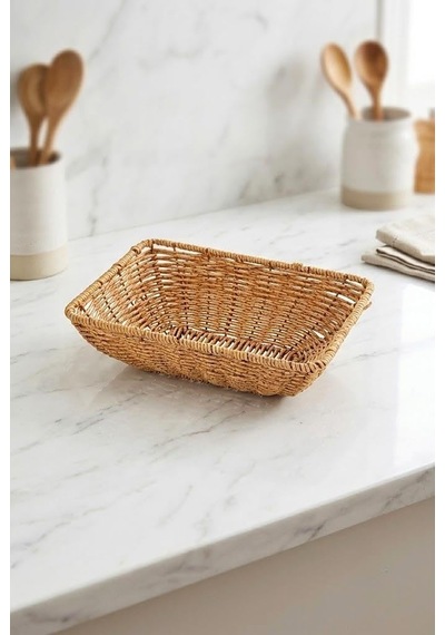 Rattan Dikdörtgen Ekmek Sepeti 24x17x8 Cm - El Örmesi Hasır Kahvaltı Ve Sunum Sepeti Çok Renkli