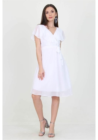 Dip Moda Kadın Şifon Mezuniyet Elbisesi Dpry8081 BEYAZ Beyaz