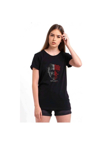 Link In Park Chester Bennington Rock Baskılı Siyah Kadın Tshirt (534289775)