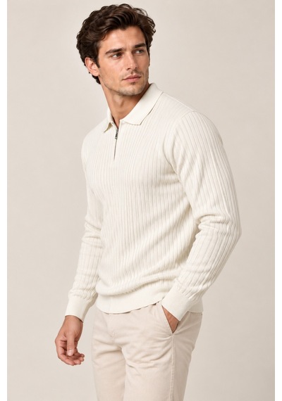 Cool Tarz Erkek Polo Yaka Yarım Fermuarlı Önü Fitilli Slim Fit Akrilik Pamuk Triko Kazak Beyaz Beyaz Cool Tarz Erkek Polo Yaka Yarım Fermuarlı Önü Fitilli Slim Fit Akrilik Pamuk Triko Kazak Beyaz Beyaz