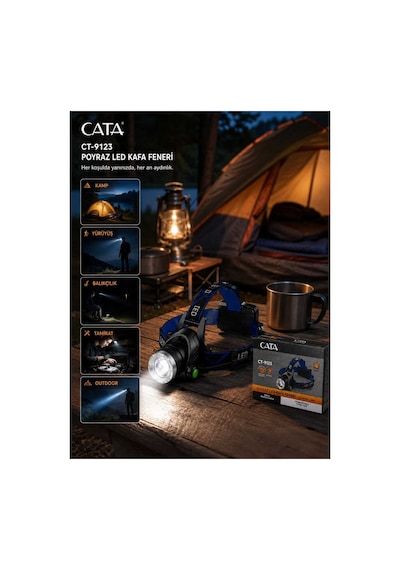 Ct-9123 Poyraz Şarjlı Led Kafa Feneri 5w 300 Lm Zoom Özellikli Ip44 Kamp Ve Outdoor Fener Diğer