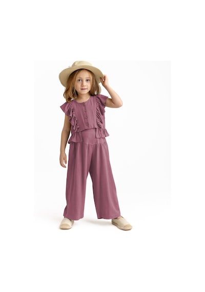 Oliven The Kid Korsajlı Büzgülü Keten Kız Çocuk Pantolon Mürdüm Mürdüm