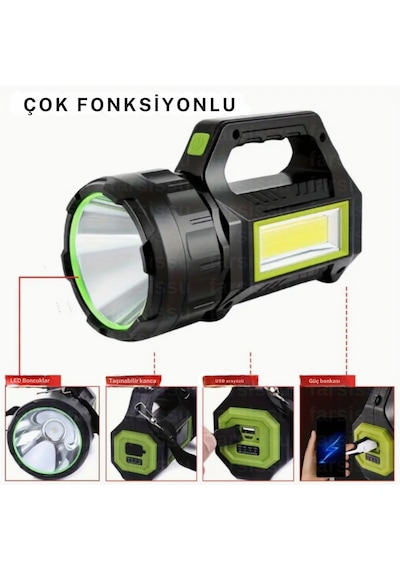 Ps-t95 10w Uzun Menzilli Solar Panelli Powerbank Usb Çıkış S.o.s Lu Ultra Güçlü Ledli Şarjlı Feneri Çok Renkli