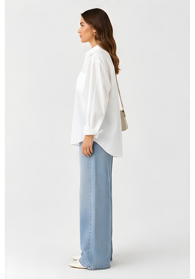 Lili Woman Kadın Beyaz Oversize Poplin Gömlek 4943