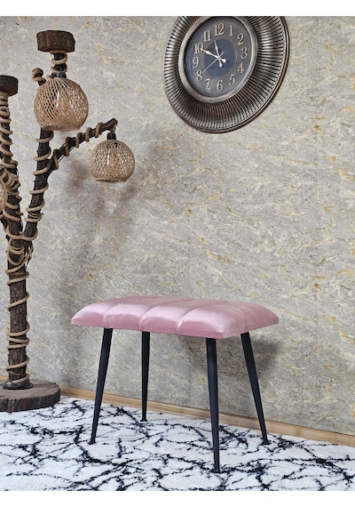 Zafir Siyah Sivriltmel Ayaklı 60 Cm Puf Bench - Puf - Bench - Oturak - Mutfak Oturağı - Antre Oturağı Pembe